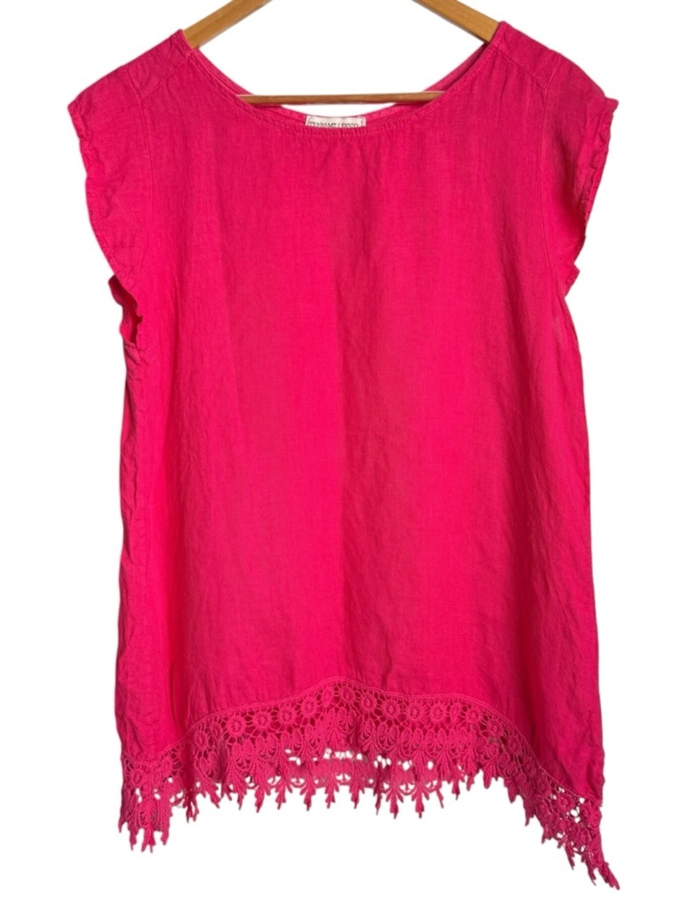 Terzo Millennio Top Womens Large Pink Linen Crochet Lace Hem Italy Beachy Tunic